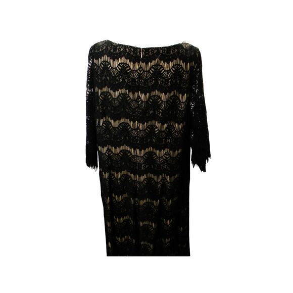 Jessica Howard Black Lace Overlay Sheath Dress Nude Lining 3/4 Sleeve 18W Event - Picture 3 of 7